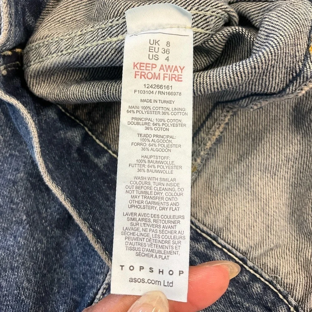Topshop Women's Medium Wash Blue Denim Trucker Cropped Western Jacket Pockets 4 - Picture 8 of 9